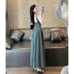 Váy jeans cổ vuông thun lưng hai dây dáng dài,đầm bò dáng maxi siêu xinh 3