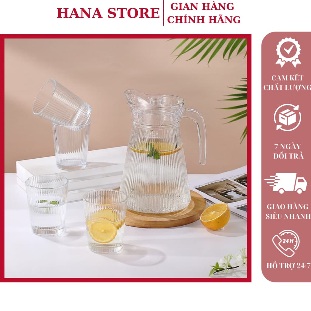 Bình đựng nước thủy tinh, ca nước DeLi cao cấp dung tích 1,7L cốc, ly uống nước_MB9