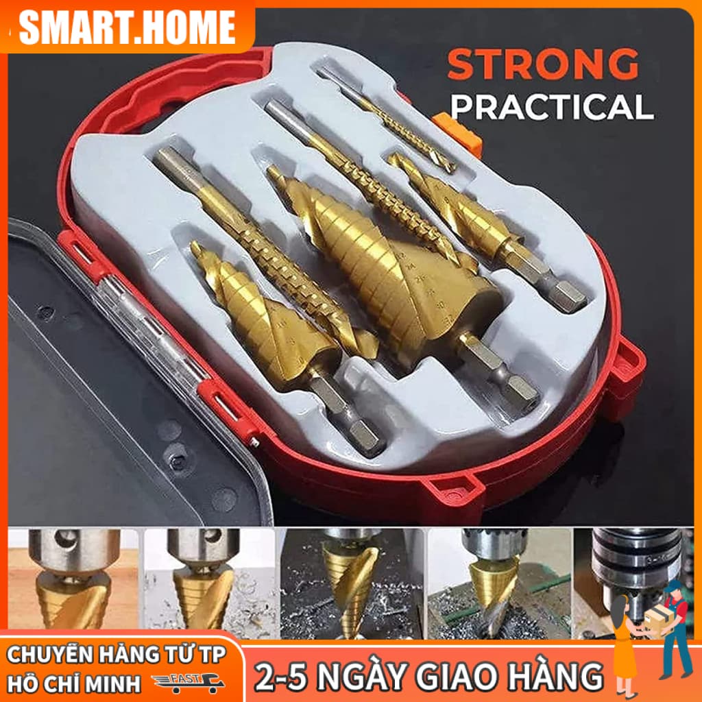 【HCM 24H/Giảm giá】Bộ 6 mũi khoan tháp đa năng - Mũi khoan cưa đa năng thép gió HSS mạ Titan siêu bền