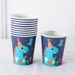 Set 10 cốc, đĩa, ông hút họa tiết chủ đề khủng long xanh dương trang trí sinh nhật 5