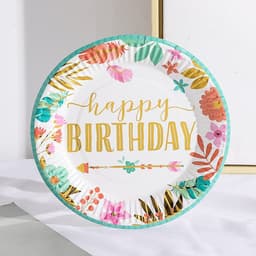 Set 10 cốc, đĩa và ống hút họa tiết hoa lá trang trí sinh nhật 6