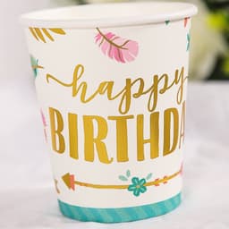Set 10 cốc, đĩa và ống hút họa tiết hoa lá trang trí sinh nhật 7