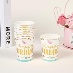 Set 10 cốc, đĩa và ống hút họa tiết hoa lá trang trí sinh nhật 2