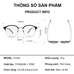 Gọng kính cận thời trang nam nữ NARO EYEWEAR  dáng tròn chống tia UV chất liệu kim loại cao cấp - 01343 9