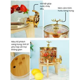 Bình Thuỷ Tinh Đựng Nước Có Vòi Cao Cấp Hoạ Tiết Hoạt Hình Dễ Thương Có Nắp Đậy Tặng Kèm Kệ Gỗ 2,6L Và 3,5L_M55 3