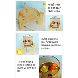 Bình Thuỷ Tinh Đựng Nước Có Vòi Cao Cấp Hoạ Tiết Hoạt Hình Dễ Thương Có Nắp Đậy Tặng Kèm Kệ Gỗ 2,6L Và 3,5L_M55 4