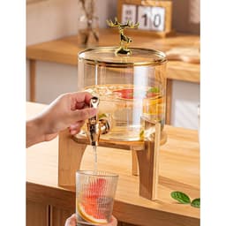 Bình Thuỷ Tinh Đựng Nước Có Vòi Cao Cấp Hoạ Tiết Hoạt Hình Dễ Thương Có Nắp Đậy Tặng Kèm Kệ Gỗ 2,6L Và 3,5L_M55 8