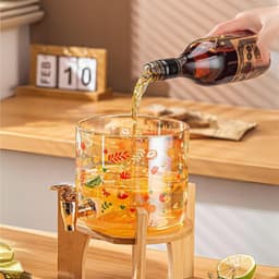 Bình Thuỷ Tinh Đựng Nước Có Vòi Cao Cấp Hoạ Tiết Hoạt Hình Dễ Thương Có Nắp Đậy Tặng Kèm Kệ Gỗ 2,6L Và 3,5L_M55 7