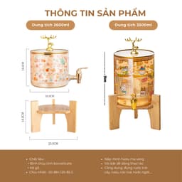 Bình Thuỷ Tinh Đựng Nước Có Vòi Cao Cấp Hoạ Tiết Hoạt Hình Dễ Thương Có Nắp Đậy Tặng Kèm Kệ Gỗ 2,6L Và 3,5L_M55 6