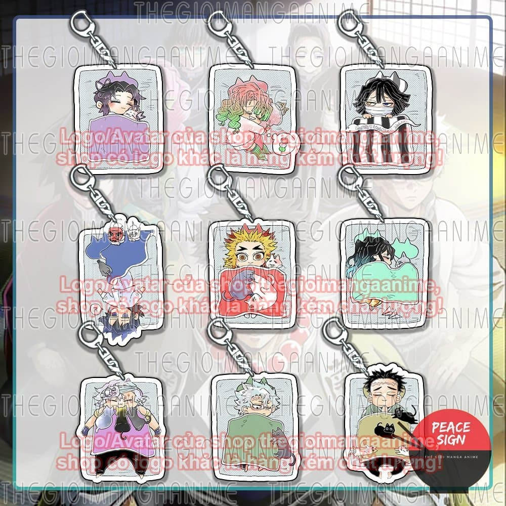 Mua 1 tặng 1 (ĐẮP CHĂN) Móc khóa KIMETSU NO YAIBA keyring mica acrylic in hình anime chibi dễ thương