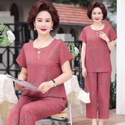 Bộ trung niên tay cộc quần dài B08 chất lụa mango 2