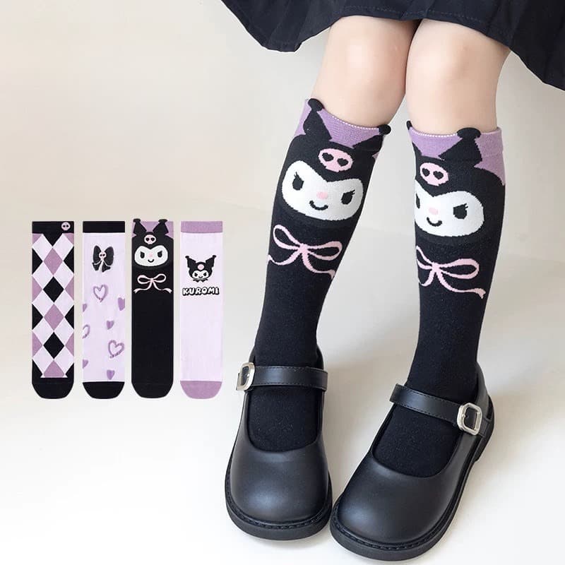 Set 5 Đôi Tất Cổ Cao Cho Bé Gái Họa Tiết Kuromi Siêu Hot