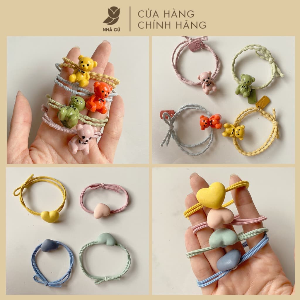 Cột Tóc Thun Nữ NHÀ CÚ Hình Gấu Tim Co Dãn Hoạt Hình Dễ Thương Phong Cách Hàn Quốc 5821