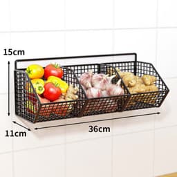 Kệ lưới sắt 3 ngăn đựng hành tỏi đồ nhà bếp đa năng, kèm miếng dán 2