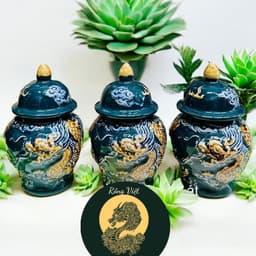 (FULL SET) Bộ đồ thờ men vàng Rồng Việt, gốm sứ Rồng phượng cho bàn thờ đa kích thước. 5