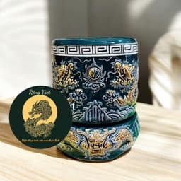 (FULL SET) Bộ đồ thờ men vàng Rồng Việt, gốm sứ Rồng phượng cho bàn thờ đa kích thước. 3