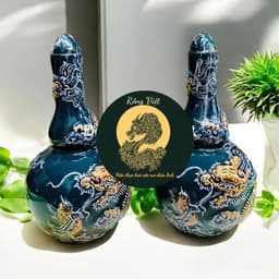 (FULL SET) Bộ đồ thờ men vàng Rồng Việt, gốm sứ Rồng phượng cho bàn thờ đa kích thước. 6