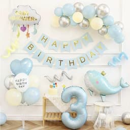 Phụ kiện trang trí sinh nhật cá heo xanh pastel dễ thương 1