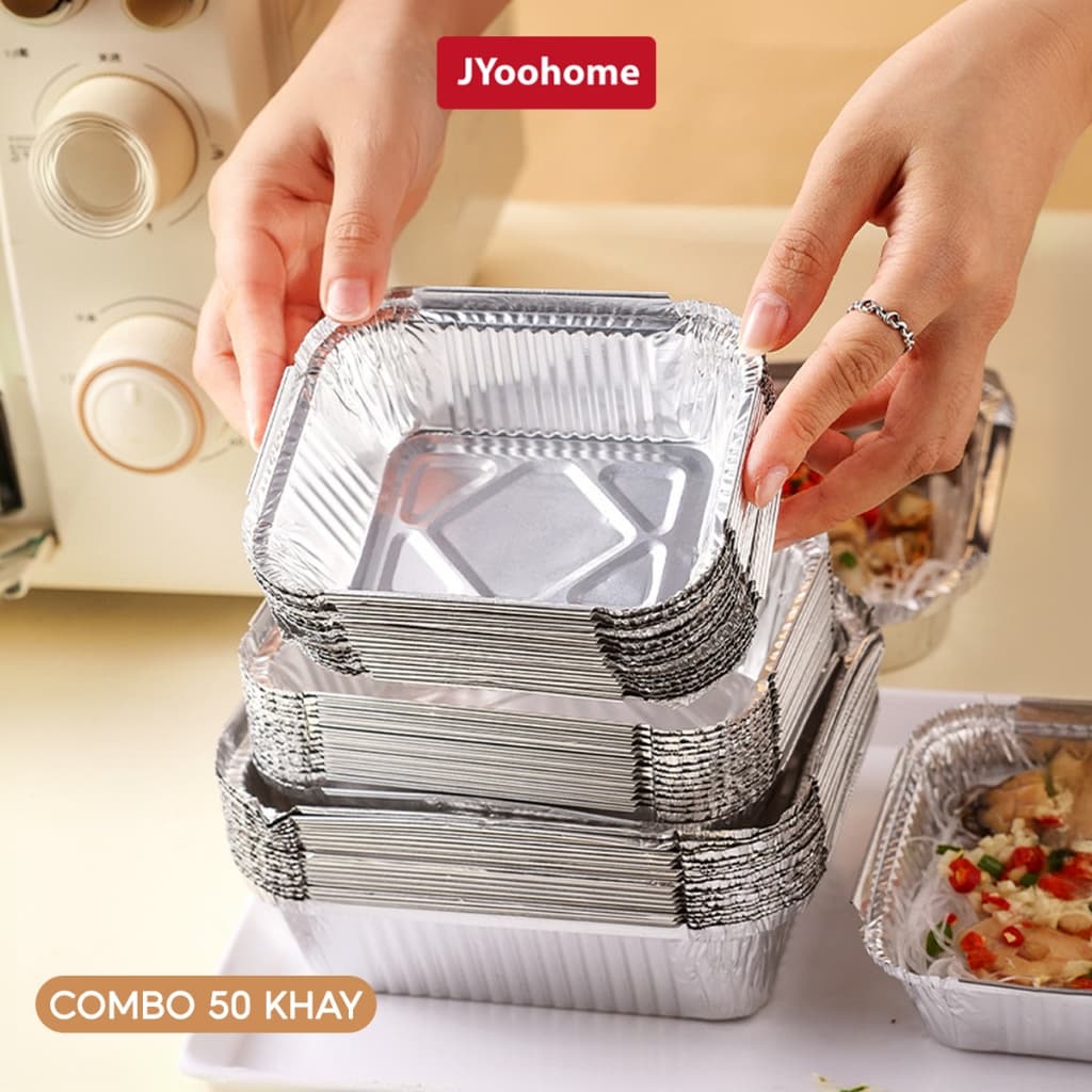 COMBO 50 Hộp Giấy Bạc Lót Nồi Chiên Hình Chữ Nhật JYoohome Khay Bạc Dùng Để Nướng Chiên Đồ Nhà Bếp