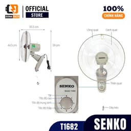 Quạt treo tường 1 dây Senko T1682 3 cánh công suất 47W chính hãng bảo hành 24 tháng 5