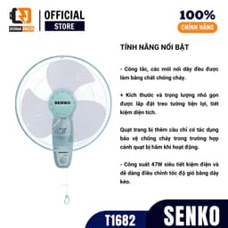 Quạt treo tường 1 dây Senko T1682 3 cánh công suất 47W chính hãng bảo hành 24 tháng 2