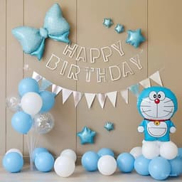 Phụ kiện trang trí sinh nhật Doremon tone màu xanh dương dễ thương 2