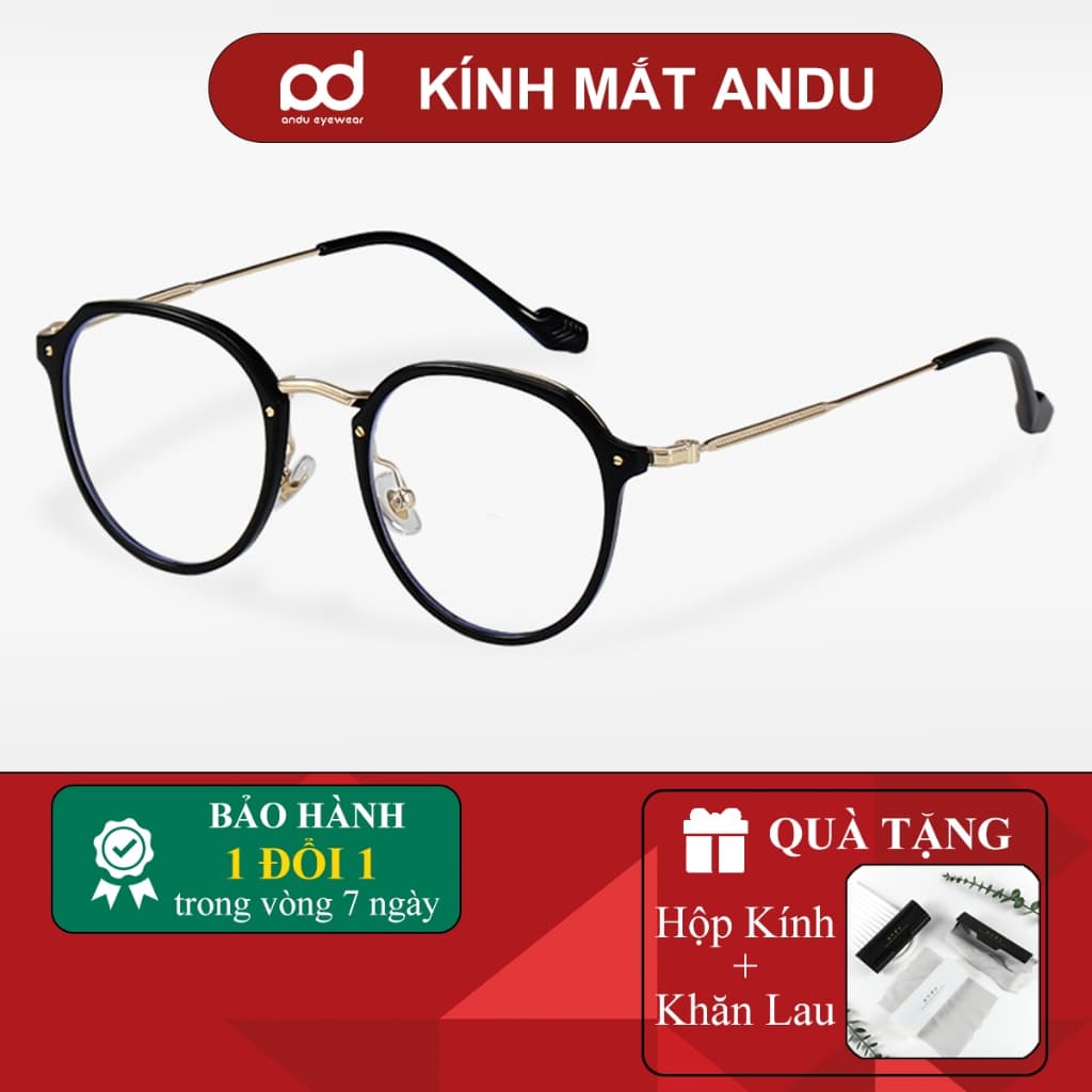 Gọng kính cận thời trang nam nữ ANDU dáng tròn chống tia UV chất liệu kim loại cao cấp - 9532