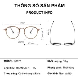 Gọng kính cận thời trang nam nữ ANDU dáng tròn chống tia UV chất liệu kim loại cao cấp - 9532 9