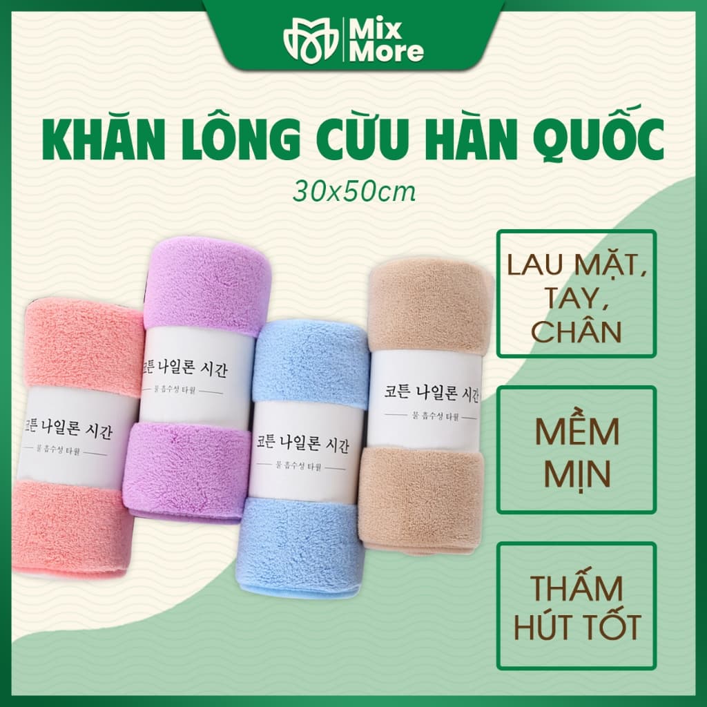 Khăn Hàn Quốc lông cừu 30x50cm, khăn lau chân tay mặt đa năng, mềm mịn thấm hút tốt màu ngẫu nhiên