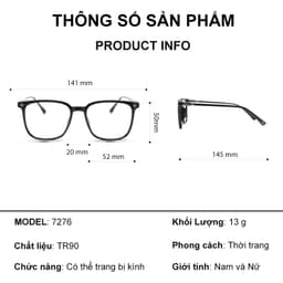 Gọng kính cận thời trang nam nữ NARO EYEWEAR  dáng vuông chống tia UV chất liệu nhựa cao cấp - 7267 9