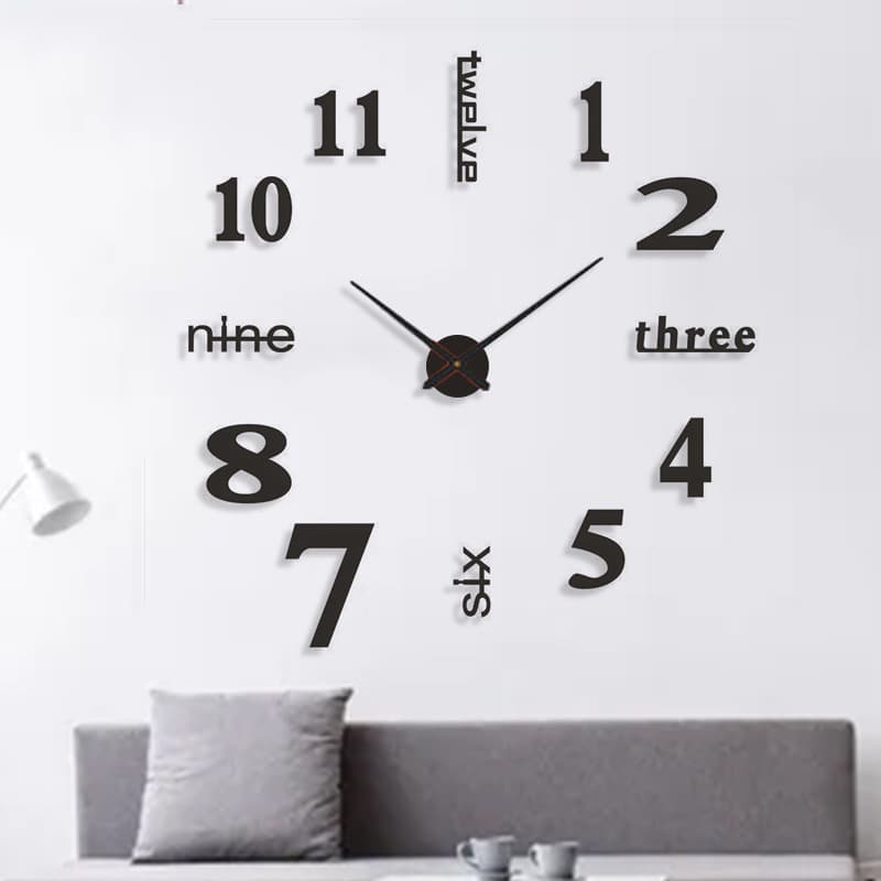 Đồng hồ kim trôi dán tường 3d với các chữ số in nổi dán xung quanh, trang trí, decor nhà cửa.......