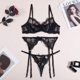[tặng vớ đùi màu đen] Set bộ đồ lót nữ lingerie voan cao cấp đai kẹp vớ L06 1