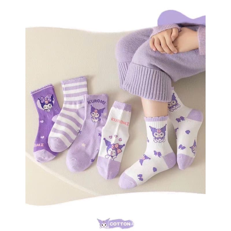 T04 Set 5 đôi tất trẻ em sanrio họa tiết kuromi, tất xuân thu đông mềm mại hàng đep