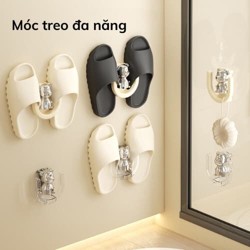 Móc treo dép chữ U dán tường treo đồ phụ kiện nhà tắm decor hình gấu bạc chất liệu nhựa ABS cao cấp