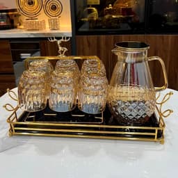 Bình Thủy Tinh Chịu Nhiệt 1.5L Có Quai Cầm, Nắp Inox, Họa Tiết Dập Nổi 3D Sang Trọng,Bình Đựng Nước, Trà, Nước Trái Cây 1
