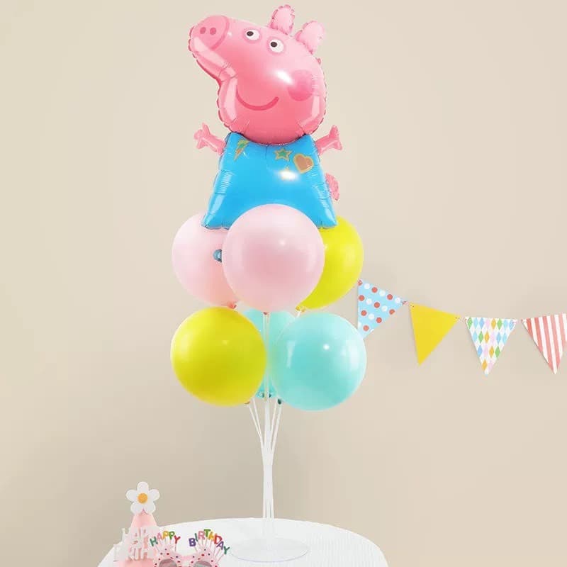 Trụ kèm bóng hình gia đình Heo Peppa, bóng hình chủ đề gia đình Heo Peppa cho bé siêu xinh