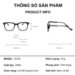 Gọng kính cận thời trang nam nữ ANDU dáng vuông chống tia UV chất liệu titanium cao cấp - 72318 9