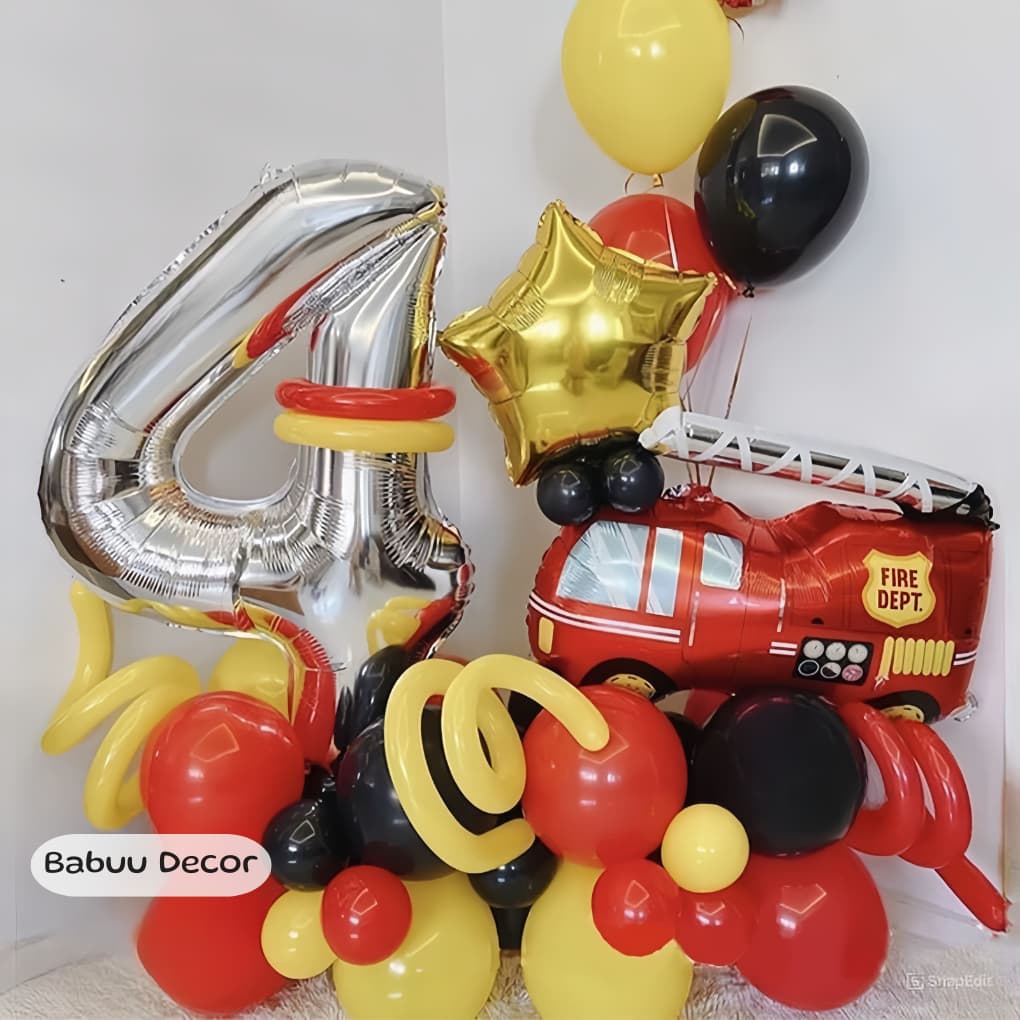 Phụ kiện trang tri sinh nhật chủ đề ô tô tone đỏ cam cho bé trai Babuu Decor
