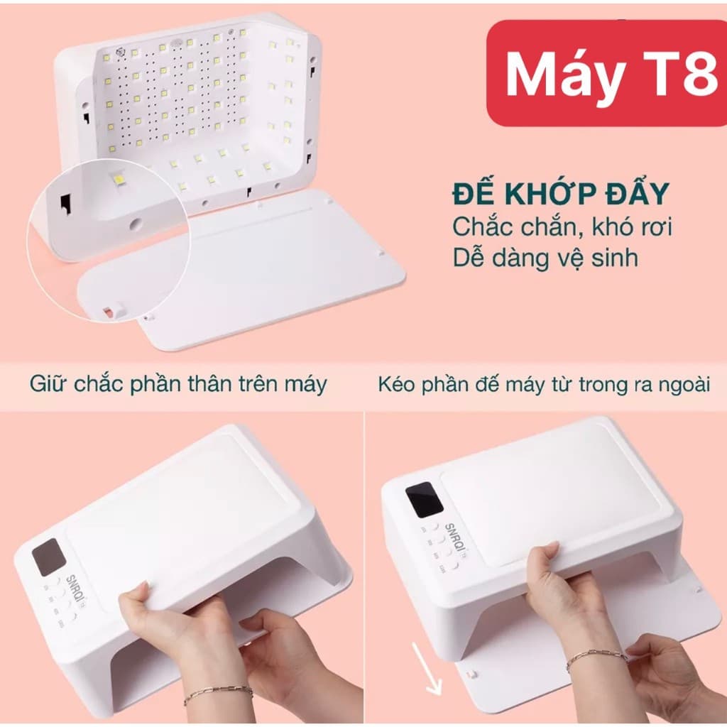 Máy hơ gel SNRQI T8 chính hãng 72W 60 bóng LED/UV - Máy hơ móng làm nail khoang rộng, có đệm kê tay