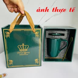 Ly sứ màu xanh 450ml, cốc sứ, cốc uống nước có nắp đậy làm quà tặng nắp muỗng Dieulinhshop -CM-6 9