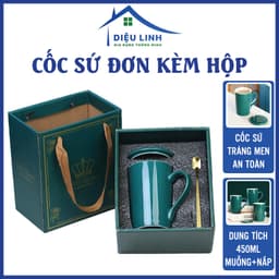 Ly sứ màu xanh 450ml, cốc sứ, cốc uống nước có nắp đậy làm quà tặng nắp muỗng Dieulinhshop -CM-6 1