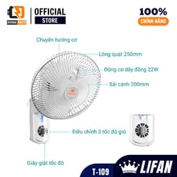 Quạt treo tường mini Lifan T-109 cánh 20cm 22W 3 cấp gió để phòng bếp phòng học phòng làm việc 2