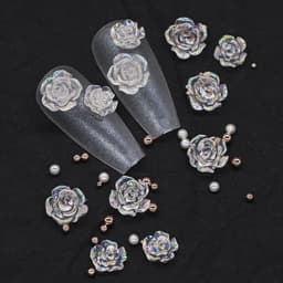 Túi charm hoa hồng mix bi mầu trắng - phụ kiện làm NAIL 6