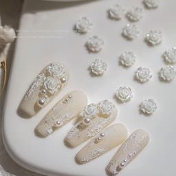 Túi charm hoa hồng mix bi mầu trắng - phụ kiện làm NAIL 5