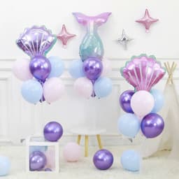 Trụ kèm bóng hình chủ đề tiên cá và vỏ sò, bóng hình chủ đề tiên cá và vỏ sò màu pastel galaxy cho bé siêu ngọt ngào 1