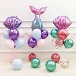 Trụ kèm bóng hình chủ đề tiên cá và vỏ sò, bóng hình chủ đề tiên cá và vỏ sò màu pastel galaxy cho bé siêu ngọt ngào 5