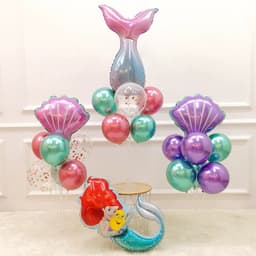 Trụ kèm bóng hình chủ đề tiên cá và vỏ sò, bóng hình chủ đề tiên cá và vỏ sò màu pastel galaxy cho bé siêu ngọt ngào 9
