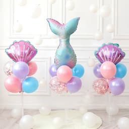 Trụ kèm bóng hình chủ đề tiên cá và vỏ sò, bóng hình chủ đề tiên cá và vỏ sò màu pastel galaxy cho bé siêu ngọt ngào 2