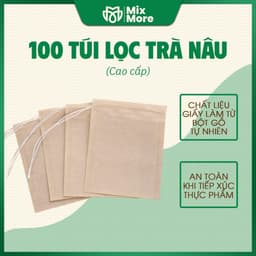 100 túi lọc trà, cà phê, thảo dược, thực phẩm chất liệu giấy màu nâu, dây rút dùng 1 lần an toàn thực phẩm Mixmore 1