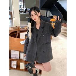 [Sẵn] Áo Khoác Dạ Blazer Tweed Nữ Dáng Dài Form Rộng Mặc Đi Làm Đi Đà Lạt Thu Đông CHALI AD2475 4